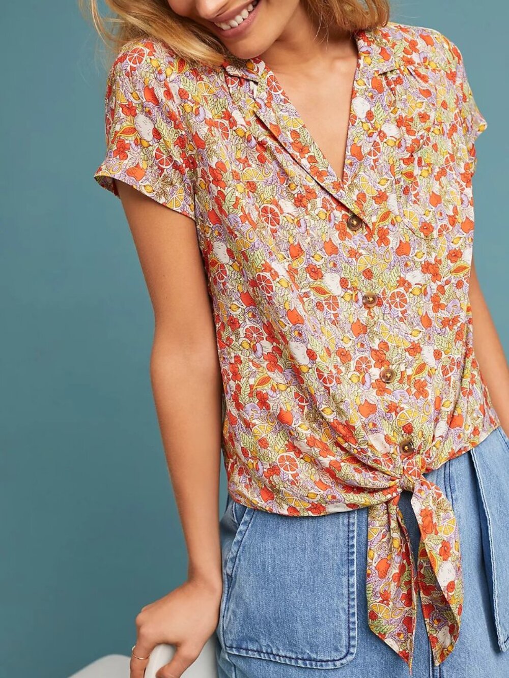 Maeve (Anthropologie) - Bateau Buttondown - Citrus Print (Size US4)